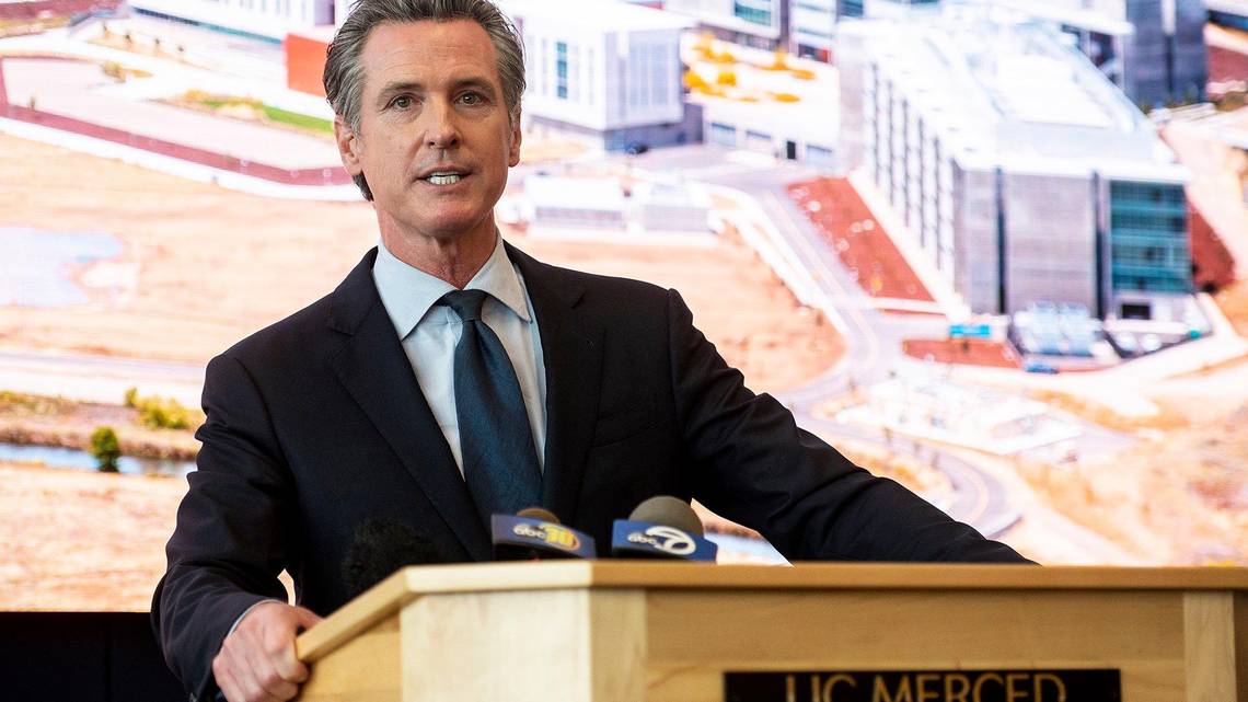 Governor Newsom speaking at UC Merced – press photo from the Merced Sun-Star coverage.