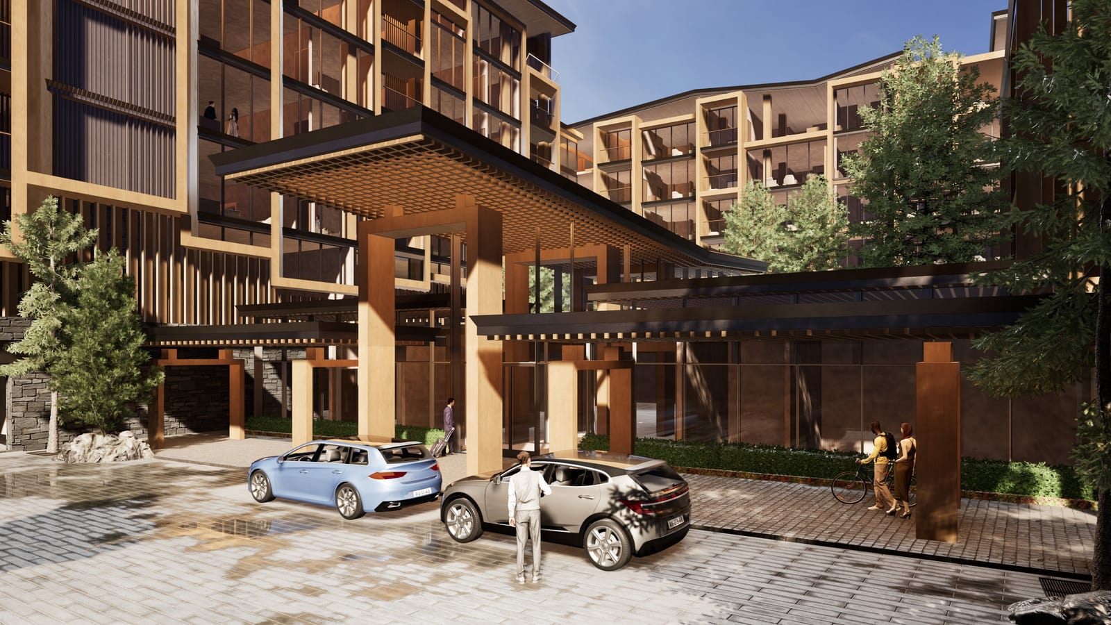 JW Marriott Residences, Mammoth – rendering of the porte-cochère arrival court.