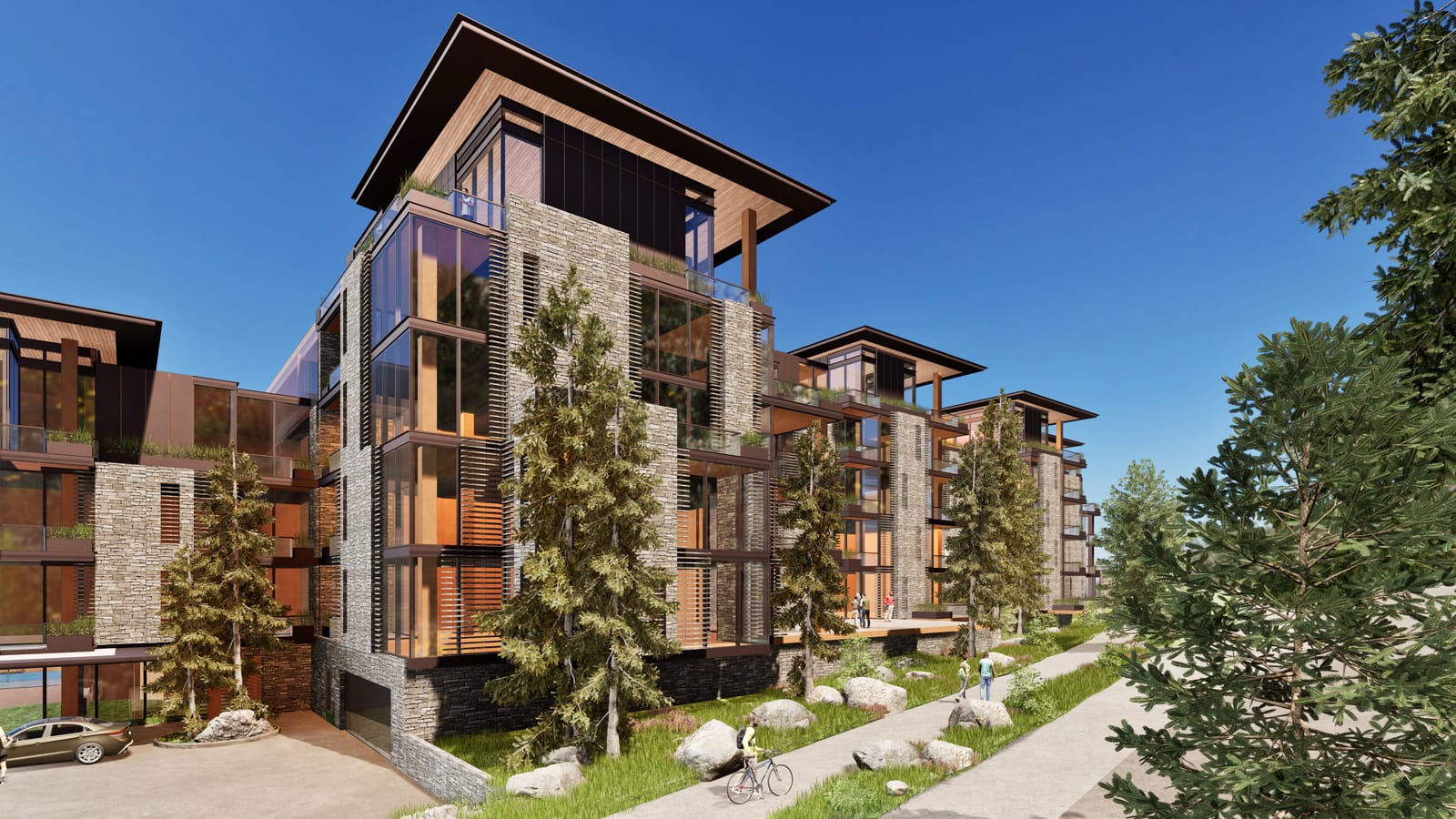 The Ritz-Carlton Residences, Mammoth – rendering of the residences among the pines.