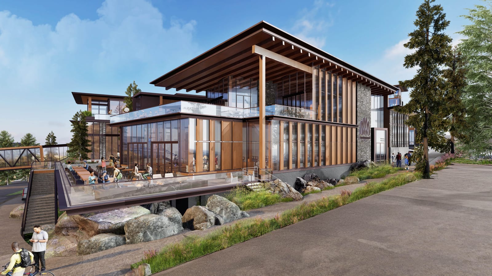 The Ritz-Carlton Residences, Mammoth – rendering of the amenity clubhouse and rooftop terrace.