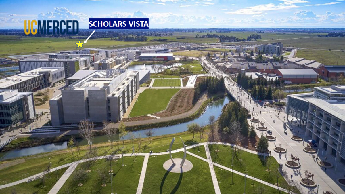 Scholars Vista – hero rendering of the student-housing development adjacent to UC Merced.